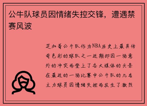 公牛队球员因情绪失控交锋，遭遇禁赛风波